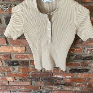 Abercrombie & Fitch Beige Ribbed Short-Sleeve Henley Top